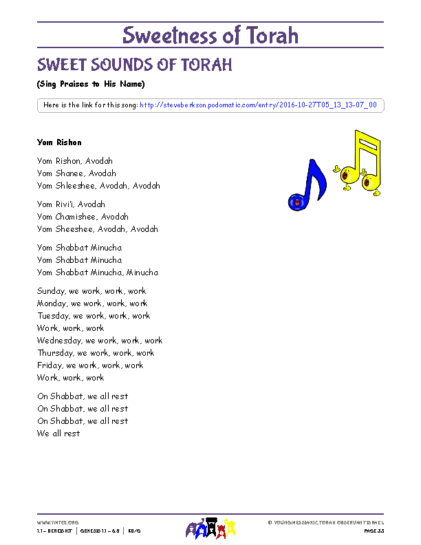 Sweet Sounds of Torah (song corresponding to the parsha) 