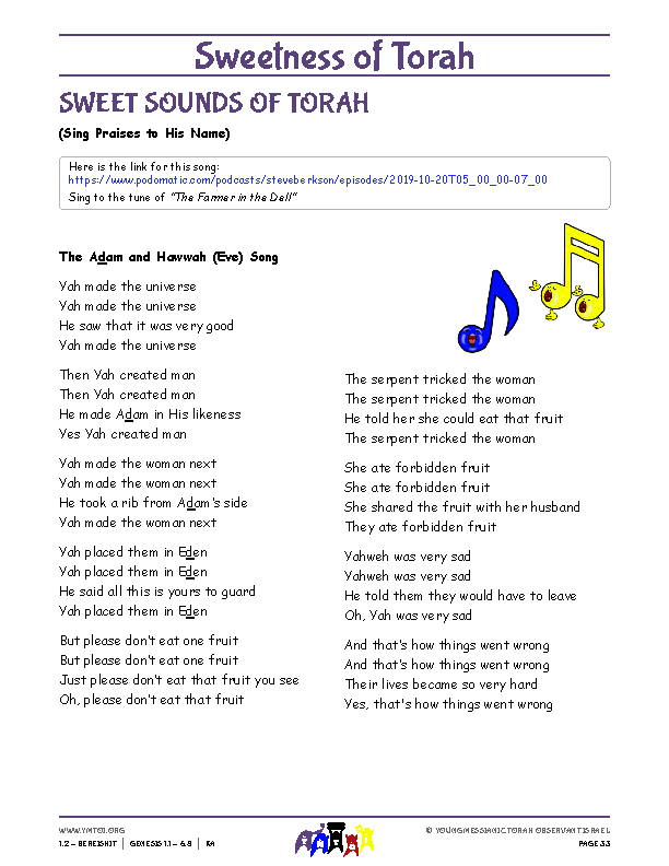 Sweet Sounds of Torah (song corresponding to the parsha)