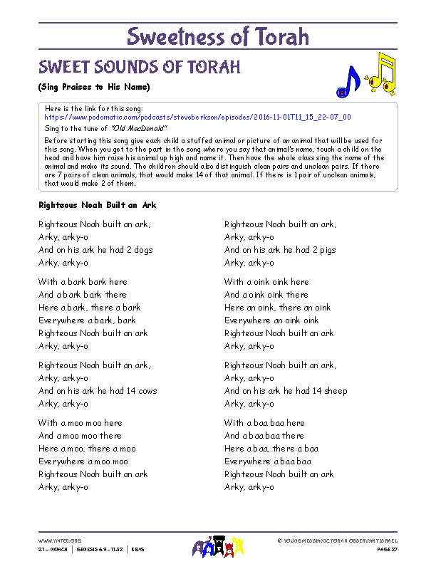 Sweet Sounds of Torah (song corresponding to the parsha)