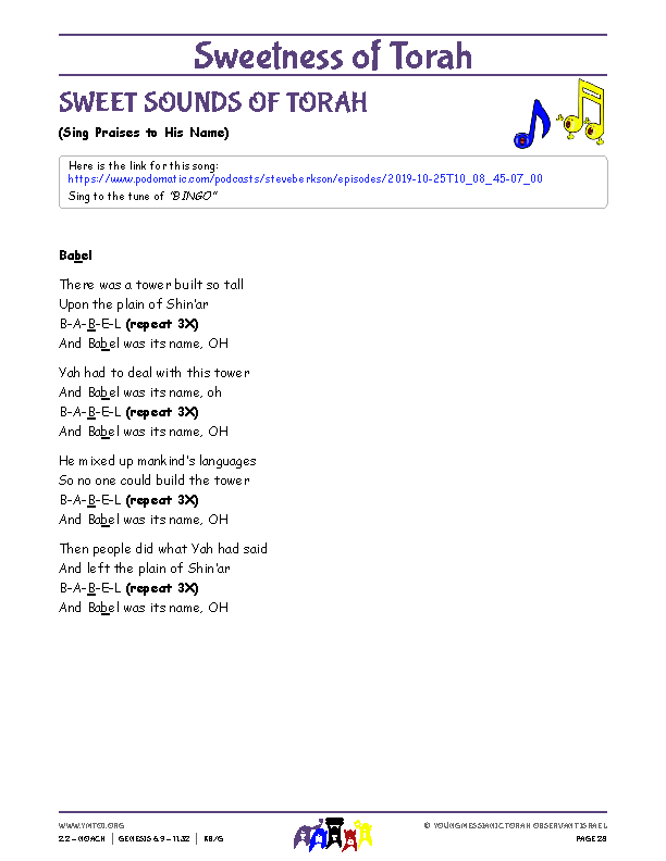 Sweet Sounds of Torah (song corresponding to the parsha)