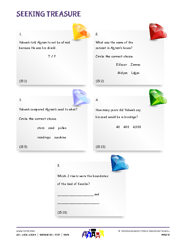 Seeking Treasure (questions from the parsha)