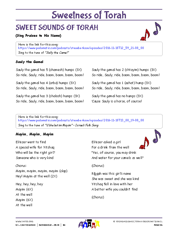 Sweet Sounds of Torah (song corresponding to the parsha)