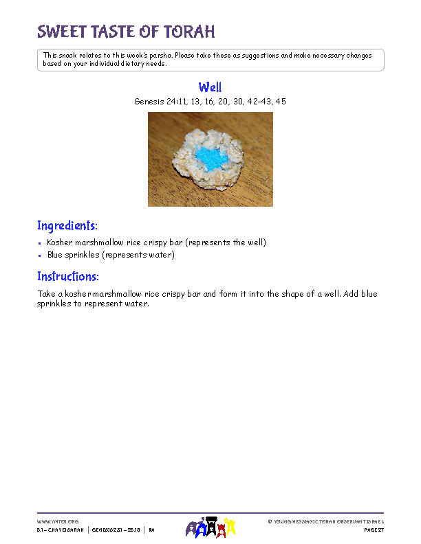 Sweet Taste of Torah (snack corresponding to the parsha)