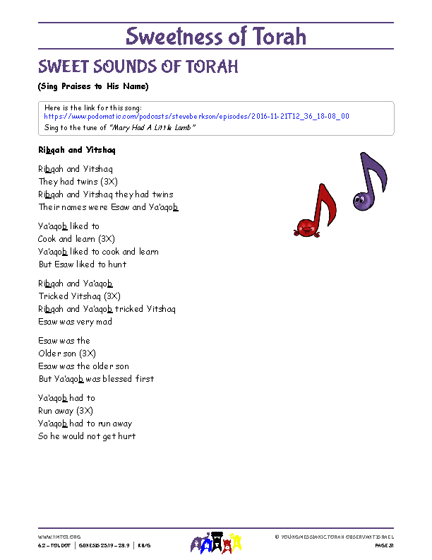 Sweet Sounds of Torah (song corresponding to the parsha)