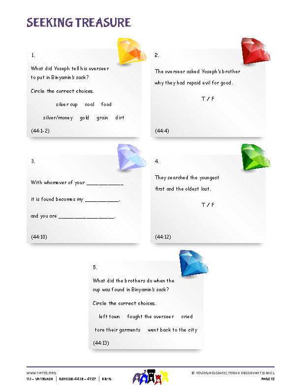 Seeking Treasure (questions from the parsha)