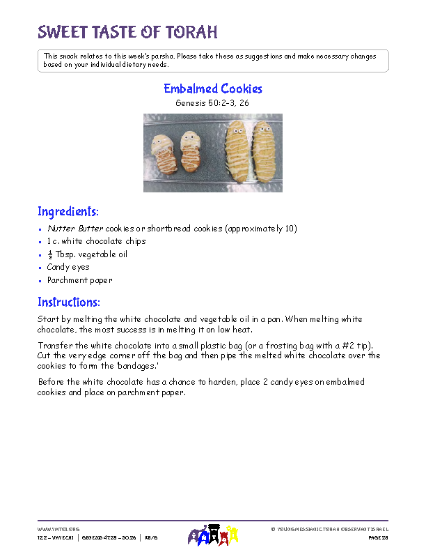 Sweet Taste of Torah (snack corresponding to the parsha)