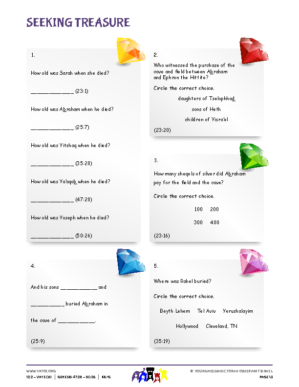 Seeking Treasure (questions from the parsha)