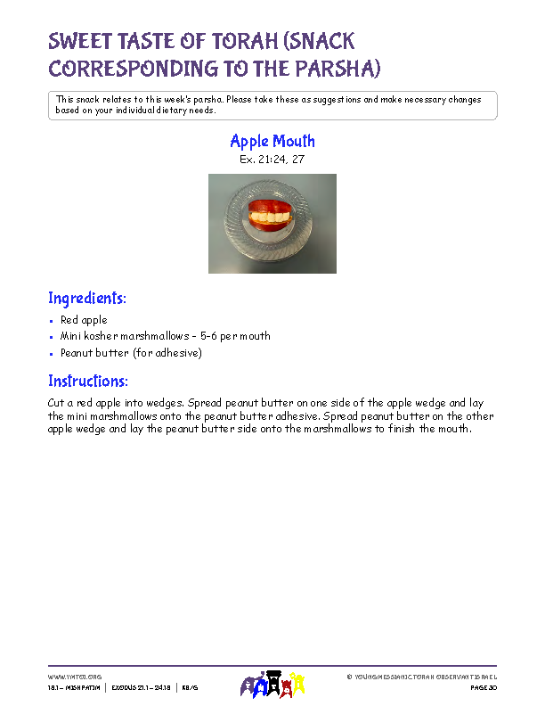 Sweet Taste of Torah (snack corresponding to the parsha)