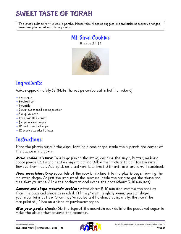 Sweet Taste of Torah (snack corresponding to the parsha)