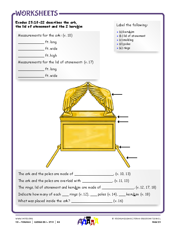 Mishkan Furniture Worksheets