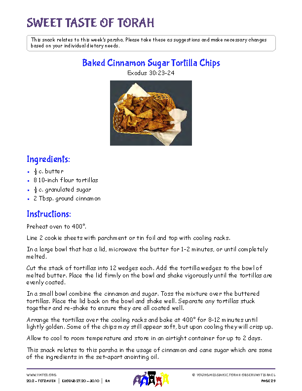 Sweet Taste of Torah (snack corresponding to the parsha)