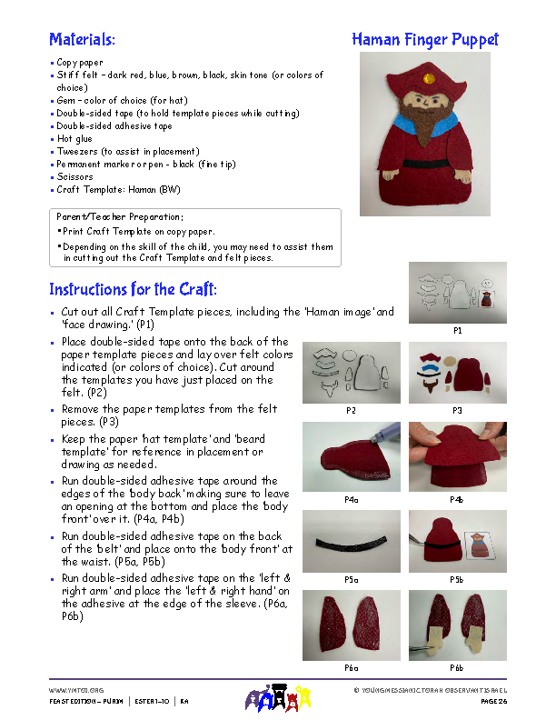 Haman Felt Finger Puppet Instructions & Template