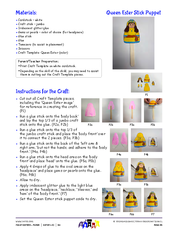 Queen Ester Stick Puppet Instructions