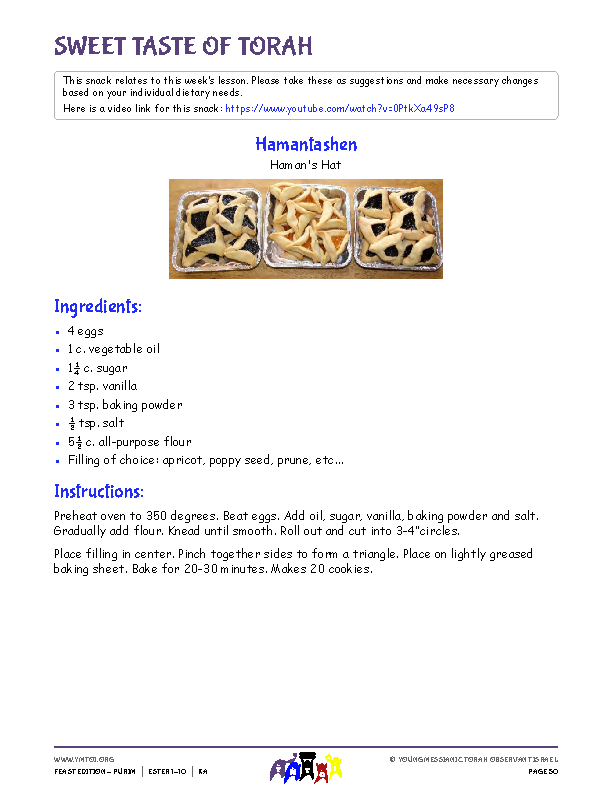Sweet Taste of Torah (snack corresponding to the parsha)
