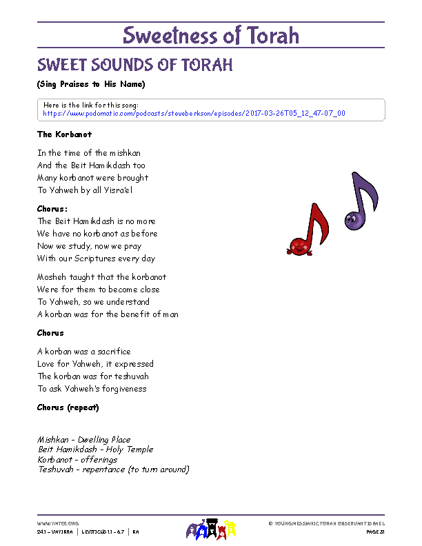 Sweet Sounds of Torah (song corresponding to the parsha)