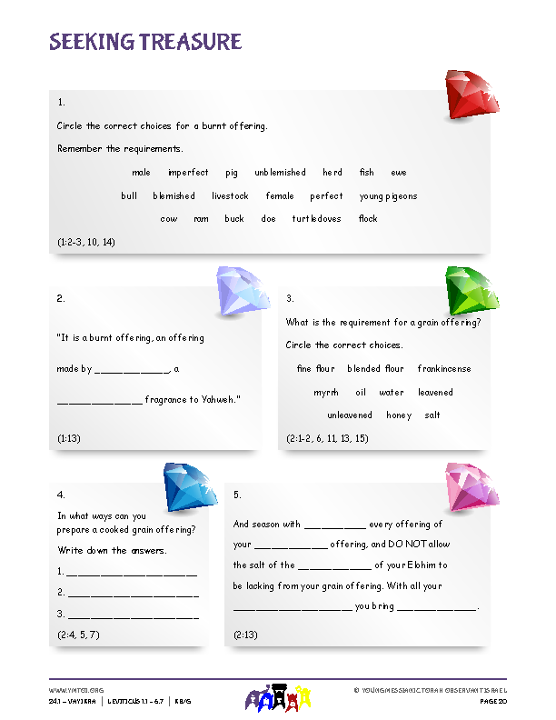 Seeking Treasure (questions from the parsha)