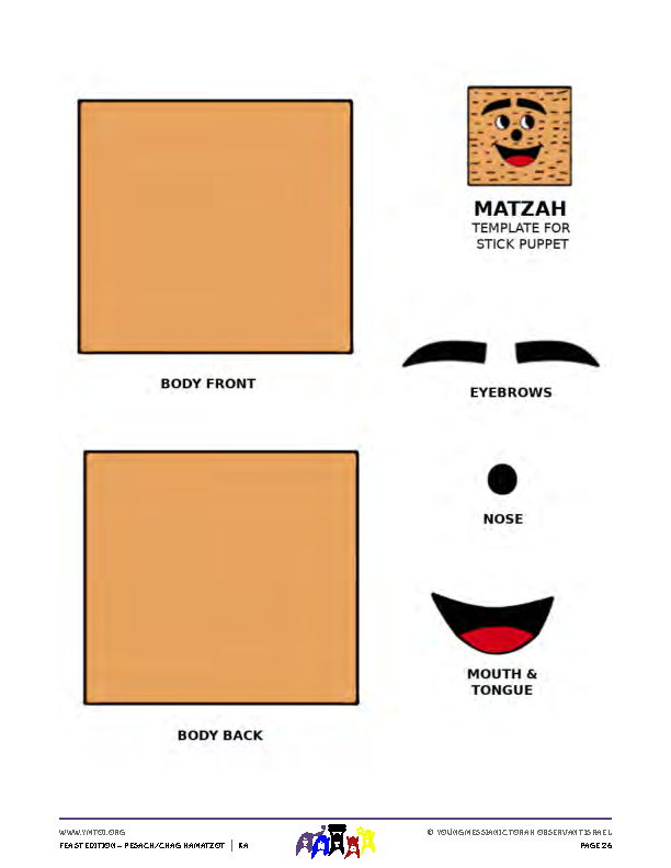 Matzah Paper Stick Puppet Template (color)