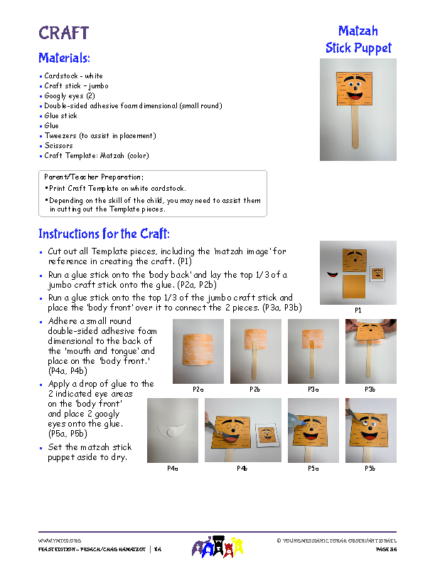 Craft Instructions - Matzah Stick Puppet