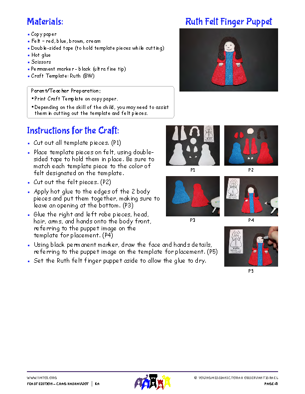 Craft Instructions & Template - Ruth Finger Puppet