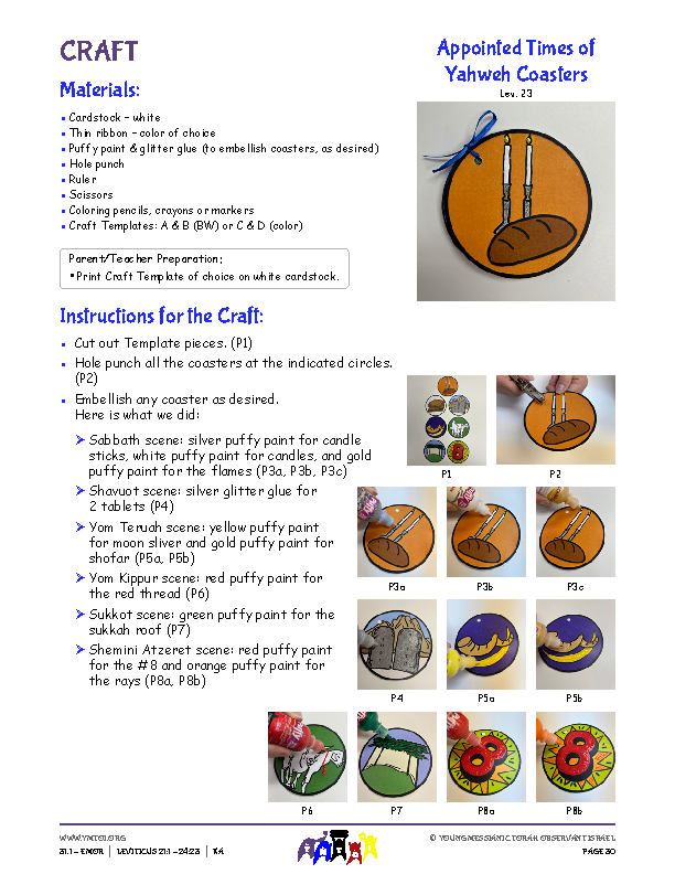 Craft Instructions - Appointed Times of Yahweh Coaster