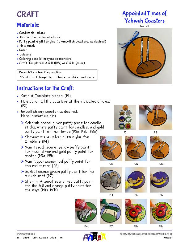 Craft Instructions - Appointed Times of Yahweh Coaster