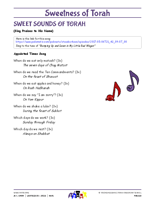 Sweet Sounds of Torah (song corresponding to the parsha)