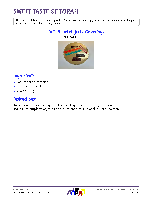 Sweet Taste of Torah (snack corresponding to the parsha)