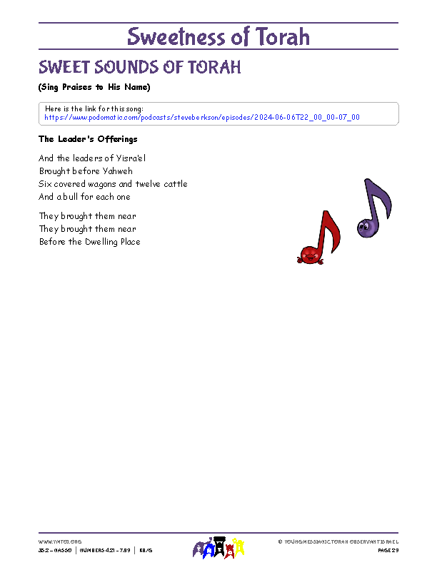 Sweet Sounds of Torah (song corresponding to the parsha)