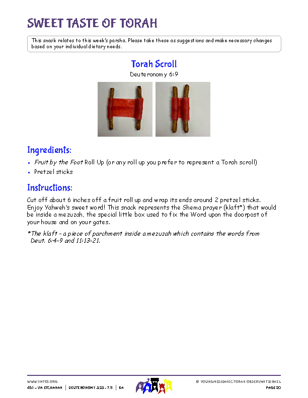 Sweet Taste of Torah (snack corresponding to the parsha)