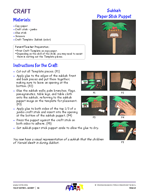 Sukkah Paper Stick Puppet Craft Instructions