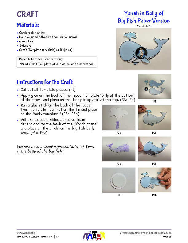 Yonah in Belly of Big Fish Paper Version Craft Instructions