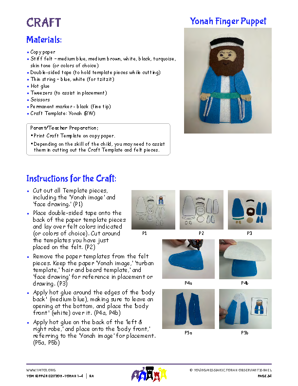 Yonah Finger Puppet Craft Instructions