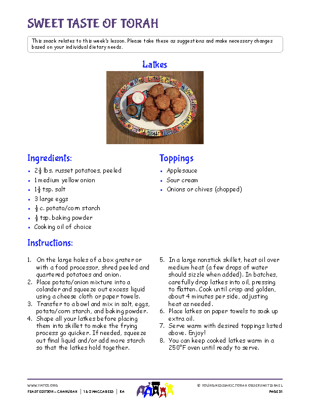 Sweet Taste of Torah (snack corresponding to the parsha)