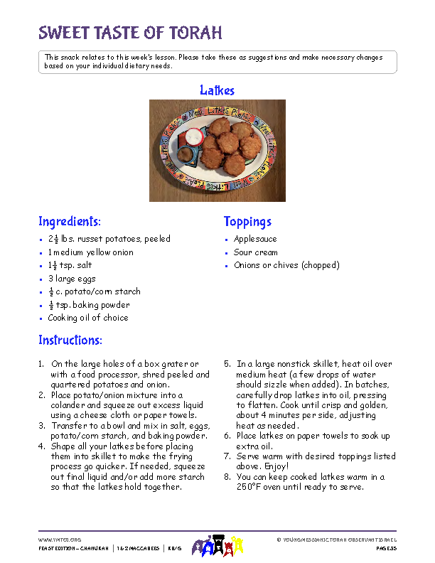 Sweet Taste of Torah (snack corresponding to the parsha)