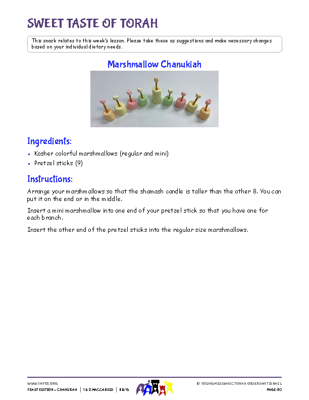 Sweet Taste of Torah (snack corresponding to the lesson)