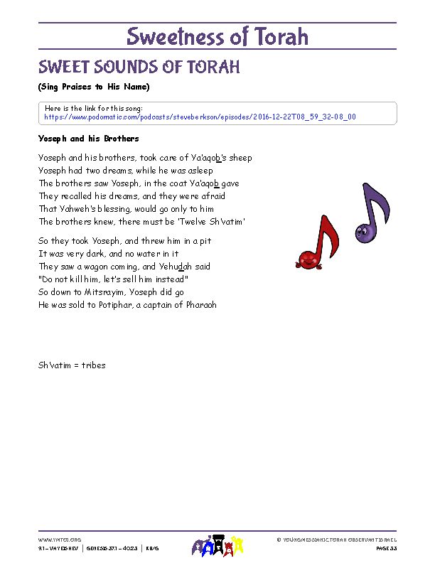 Sweet Sounds of Torah (song corresponding to the parsha)