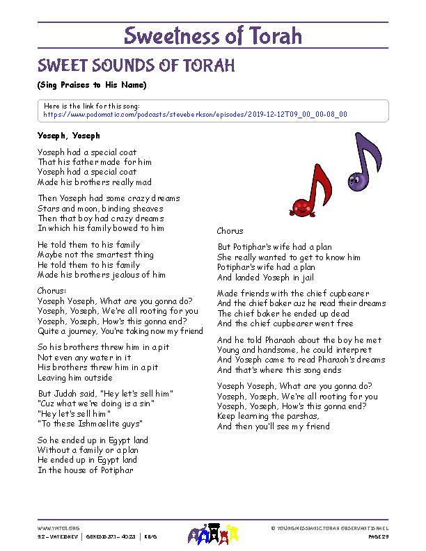 Sweet Sounds of Torah (song corresponding to the parsha)