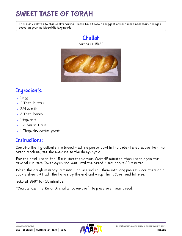 Sweet Taste of Torah (snack corresponding to the parsha)