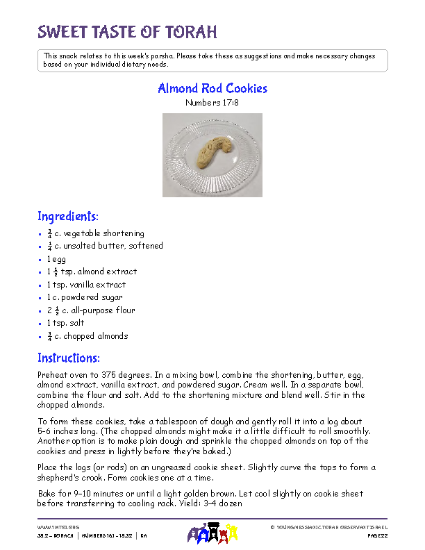 Sweet Taste of Torah (snack corresponding to the parsha)