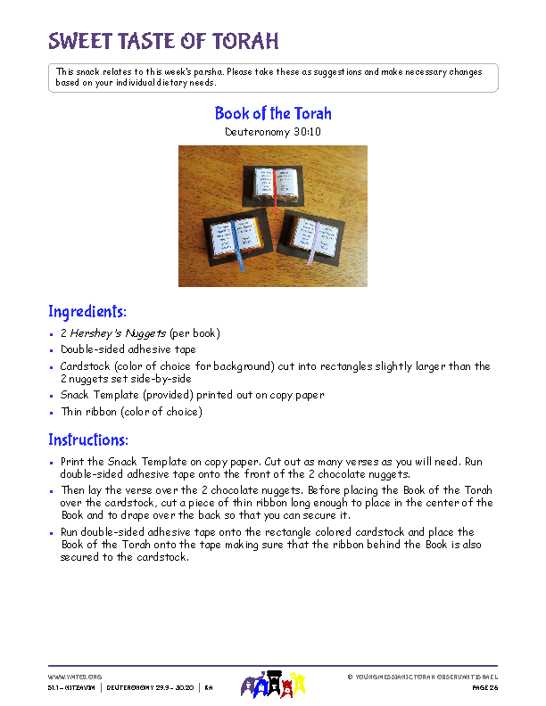 Sweet Taste of Torah (snack corresponding to the parsha)