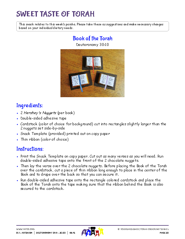 Sweet Taste of Torah (snack corresponding to the parsha)